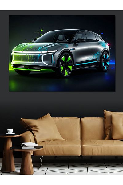 Tablomega Pânză decorativă Neon Sports Car - Lemn MDF