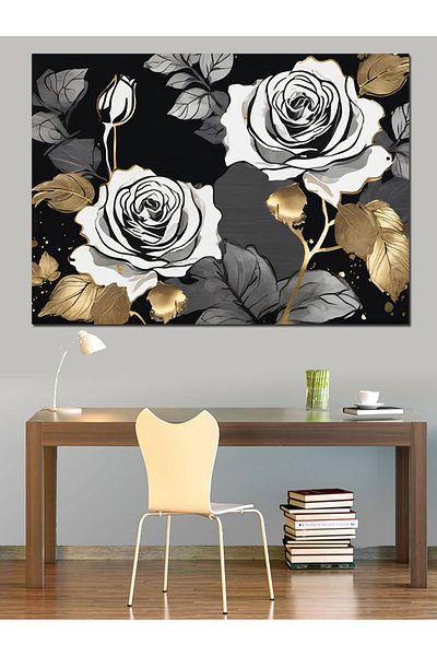 Tablomega Pânză decorativă cu trandafiri albi - Lemn MDF