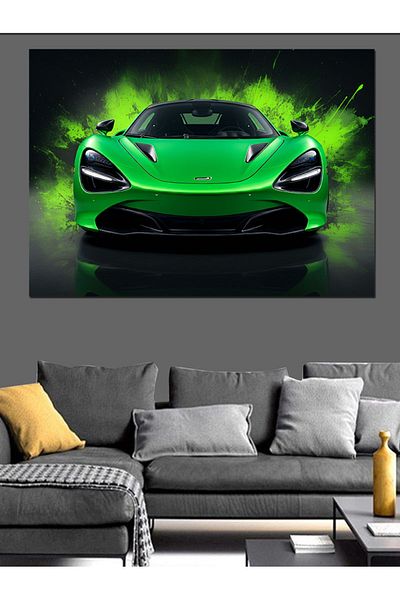 Tablomega Pânză decorativă cu design de mașină sport verde - pictură din lemn MDF