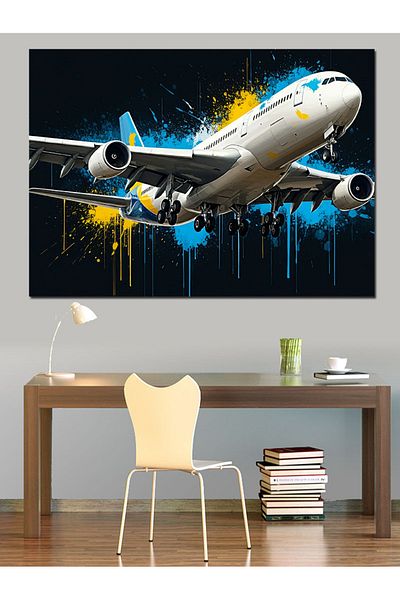 Tablomega Avion alb în aer Pânză decorativă - Lemn MDF