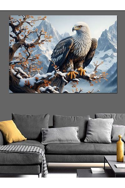 Tablomega Canvas Decorativ Vultur pe Ramură - Lemn MDF
