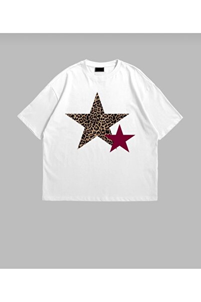 TRENDPUNKY Λεοπάρ αστέρι κόκκινο αστέρι ΤΥΠΩΜΕΝΟ ΜΠΛΟΥΖΑ OVERSIZE