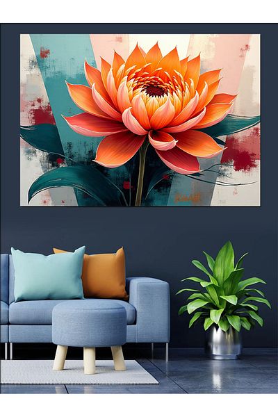 Tablomega Pânză Decorativă Floare de Lotus Portocaliu - Lemn MDF