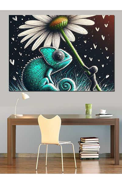 Tablomega Pânză decorativă Chameleon cu margarete - Lemn MDF
