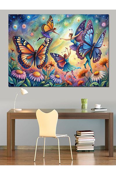Tablomega Pânză decorativă pentru femei cu aripi de fluture - Lemn MDF