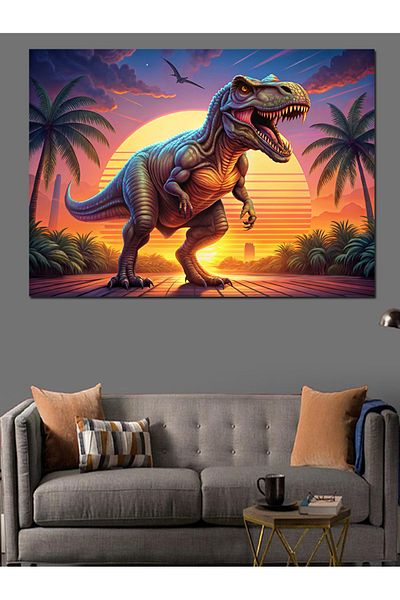 Tablomega Dinozaur și copaci Pânză decorativă - Lemn MDF