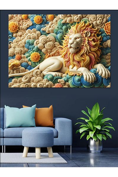 Tablomega Lion Between the Clouds Canvas Decorativ - Lemn MDF