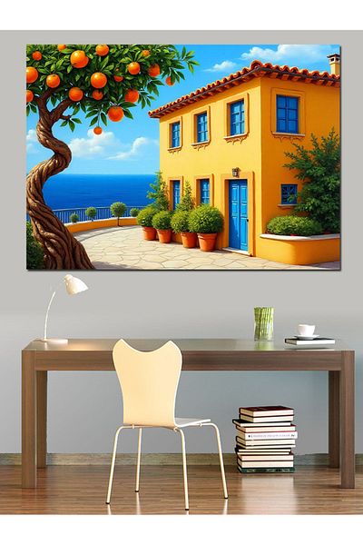 Tablomega Pânză decorativă pentru casă mediteraneană galbenă - pictură din lemn MDF
