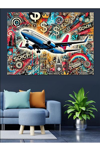 Tablomega Ilustrație de avion din grafit Pânză decorativă - Lemn MDF