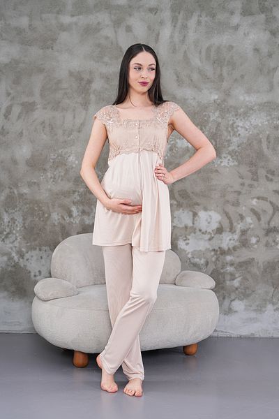 Lohussa Women's Mink Lace Summer Special Design Cotton Maternity Maternity Pajama Set