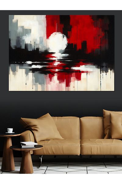Tablomega Pânză decorativă abstractă oraș și apus de soare - pictură din lemn MDF