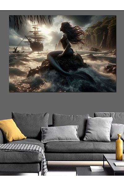 Tablomega Mermaid Over The Rock Canvas Decorativă - Pictură din Lemn MDF