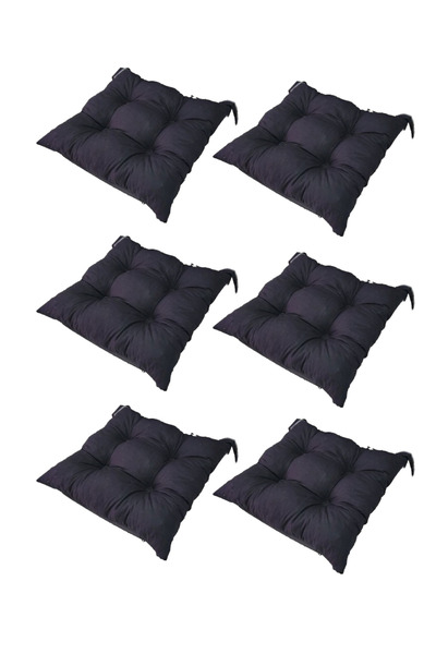 TicaretJet 6' Li Takım Pofidik Kare Siyah Sandalye Minderi 40x40cm