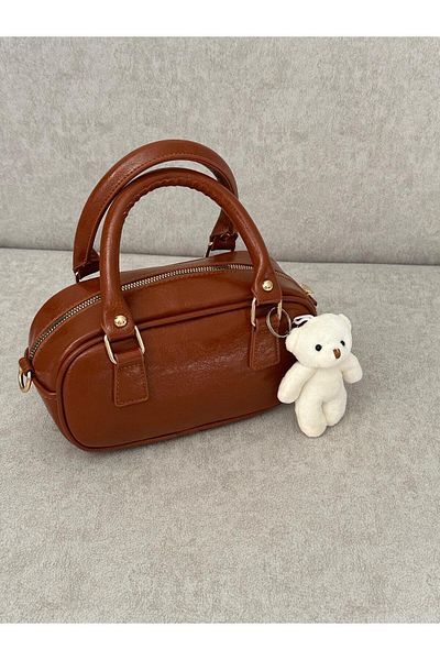 RumyaCollection Women's Bonnie Plush Keychain Handbag-Free Life and Toilet Bag and Tan