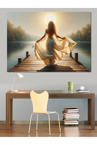 Tablomega Pânză decorativă Femeie Pace pe Coasta Lacului - Lemn MDF