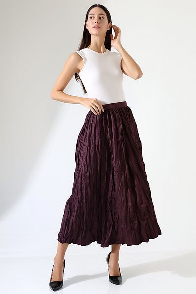 Union and Joy Fusta de damă plisată din micro satin Crush Burgundy