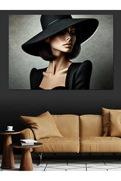ekart Şapkalı Gizemli Kadın Dekoratif Kanvas - Mdf Ahşap Tablo