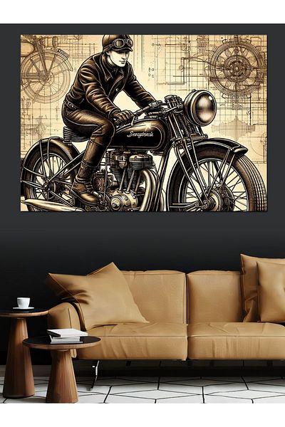 Tablomega Model Vechi Motocicletă Pânză Decorativă - Lemn MDF Pictură