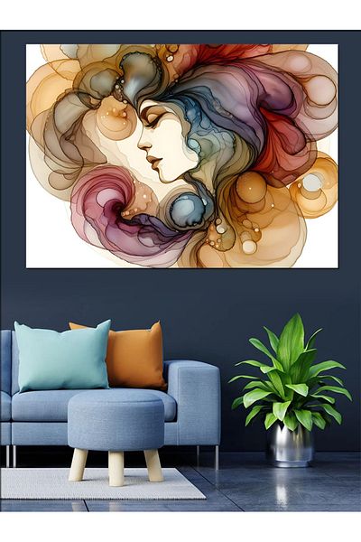 Tablomega Pânză decorativă pentru femeie cu păr colorat - Lemn MDF