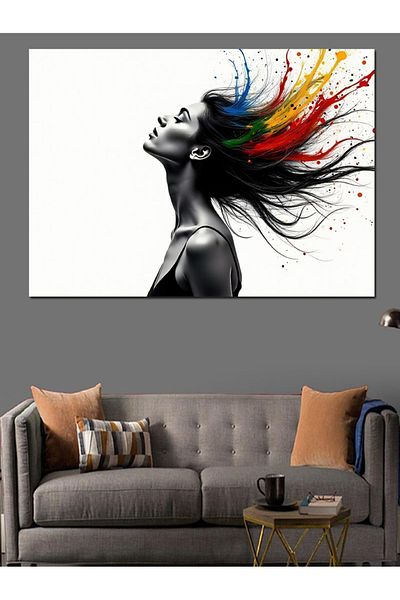 Tablomega Pânză decorativă pentru femeie cu păr colorat - Lemn MDF