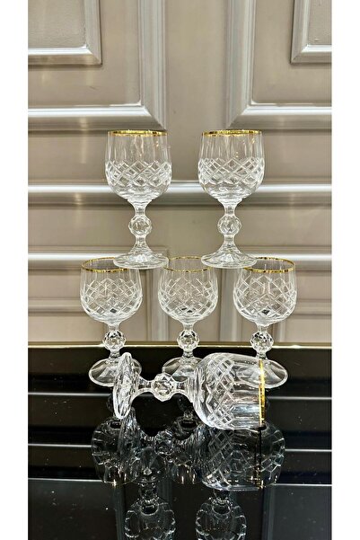 Genel Markalar BOHEMİA KRİSTAL Ayaklı Kesme El İşi Gold Kahve Yanı Su Bardağı