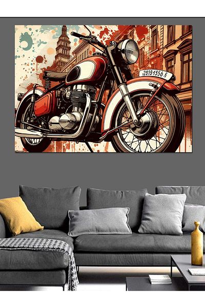 Tablomega Pânză Decorativă Motocicletă Roșie Retro - Lemn MDF