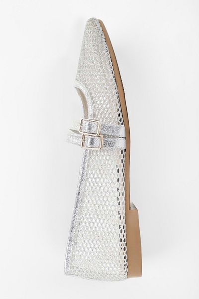 Shoeberry Women's Lume Silver Mesh Detailed Belted Ballerinas