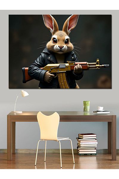 Tablomega Figurină Iepure Armat Pânză Decorativă - Lemn MDF Pictat
