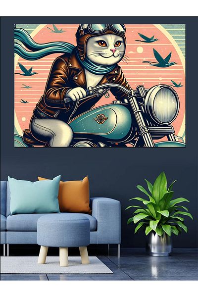 Tablomega Pânză decorativă Biker Cat - Lemn MDF