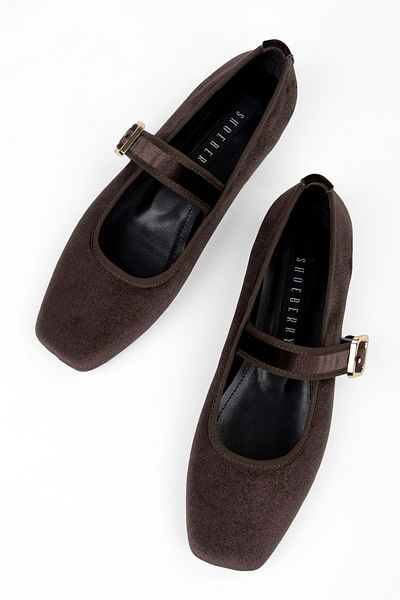 Shoeberry Women's Bobbi Brown Velvet Blunt Toe Ballerinas