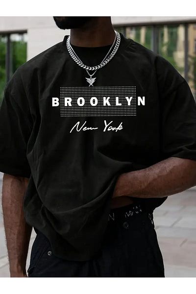LAND MODA Ανδρικό μπλουζάκι με στάμπα με γράμματα "BROOKLYN", κοντομάνικο για καλοκαιρινά αθλήματα εξωτερικού χώρου