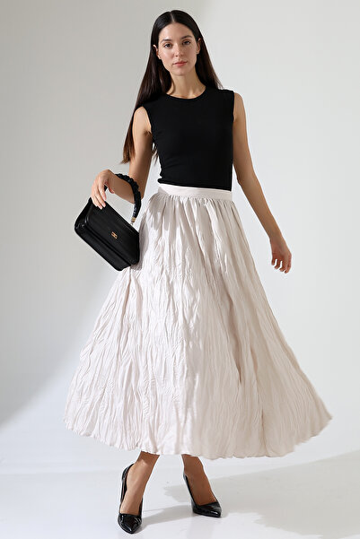 Union and Joy Women's Pleated Micro Satin Crush Stone Color Skirt