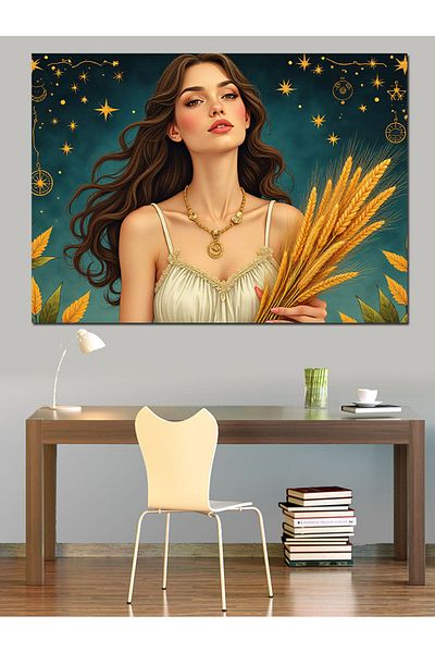 Tablomega Portret de femeie care ține grâu Pânză decorativă - Lemn MDF