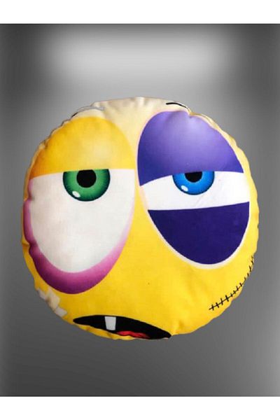 AZİZ OYUNCAK 25 Cm Cute Emoji Humorous Cartoon Themed Round Toy Pillow Yellow Colored
