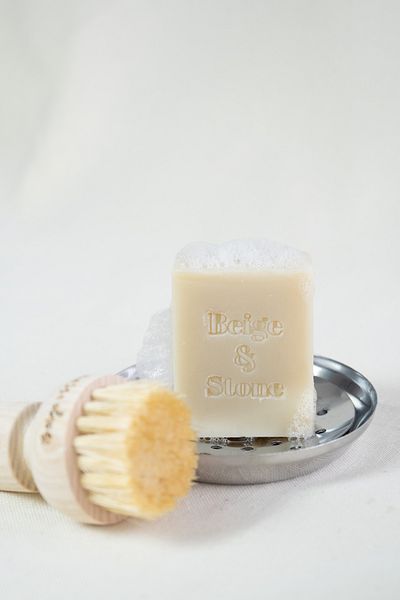 Beige & Stone Natural Kitchen Set |   11.5 cm Steel Soap Dish & Olive Oil Solid Dish Soap 100 Gr