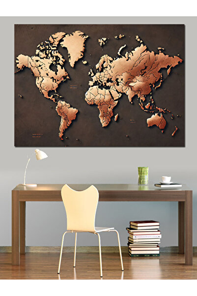 ekart Antik Dünya Haritası Dekoratif Kanvas - Mdf Ahşap Tablo