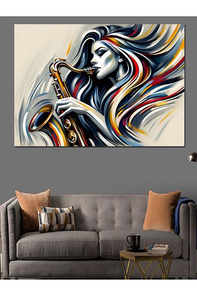 Tablomega Pânză Decorativă Saxofonist Cu Păr Colorat - Lemn MDF
