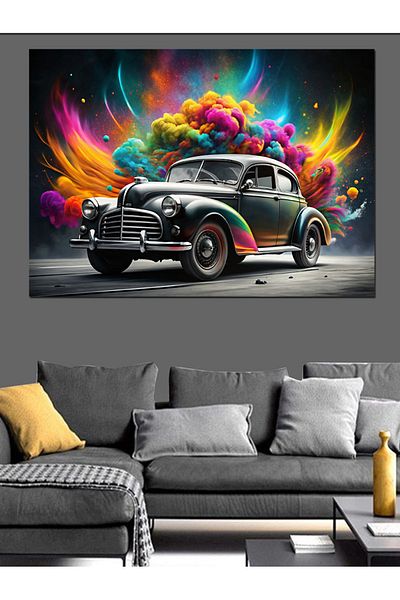 Tablomega Mașină clasică neagră și pânză decorativă Color Explosion - Lemn MDF