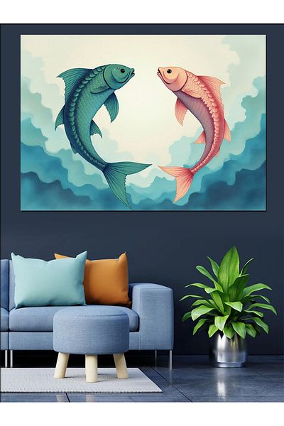 Tablomega Pânză decorativă cu ilustrație Pește - MDF Lemn