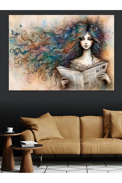 Tablomega Fata care citeste ziare Canvas Decorativ - Tablou din lemn MDF