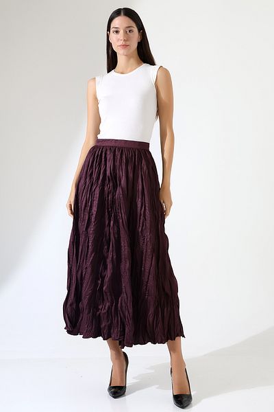 Union and Joy Fusta de damă plisată din micro satin Crush Burgundy
