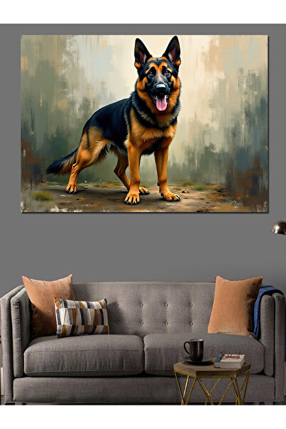KanvasSepeti Portret de câine ciobănesc german Pictură în ulei Texturată Pânză de înaltă calitate Pictură pe pânză 140 x 100 cm