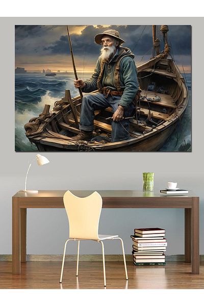 Tablomega Pânză Decorativă Pescarul Pe Barcă - Lemn MDF