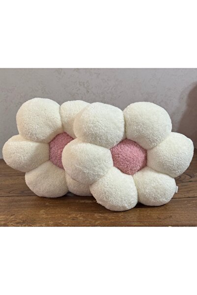 happyteks boutique Papatya yastık peluş pembe kırlent 2 Li