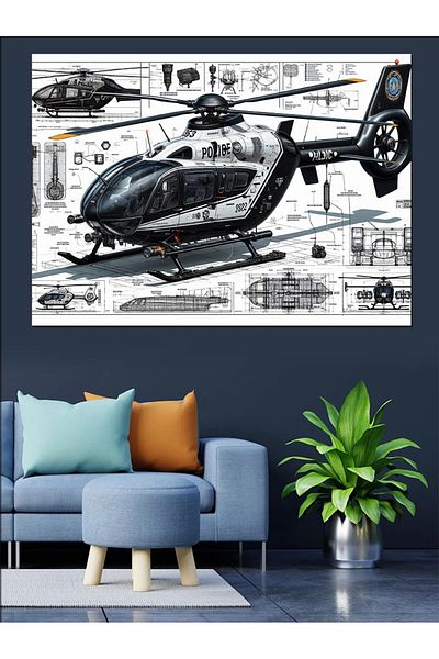 Tablomega Elicopter Tehnic Desen Canvas Decorativ - MDF Lemn