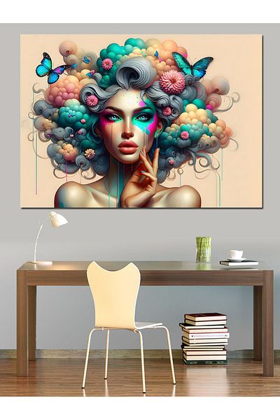 Tablomega Pânză Decorativă Fluturi și Femei - Lemn MDF