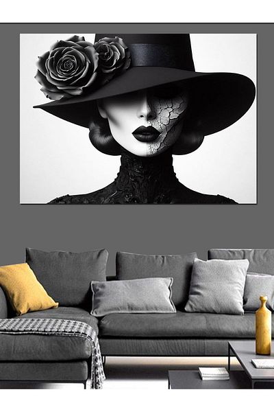 Tablomega Pânză decorativă Siluetă Femeie cu Pălărie - Lemn MDF