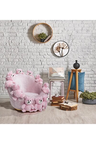 Mobilya Stant Most Teddy Kids Pembe Ayıcıklı Peluş Kumaş Döner Berjer (Evinize Teslim)