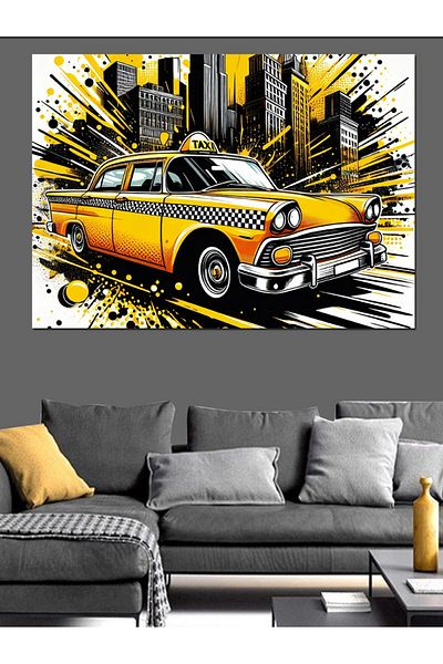 Tablomega Pânză decorativă Taxi Galben - Lemn MDF