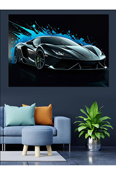 KanvasSepeti Pictură în ulei pe pânză decorativă pentru mașină sport neagră, texturată, de înaltă calitate, pictură pe pânză, 70 x 50 cm